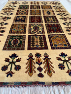 5x3 Handmade Persian Ayni Rug - Wool Area Rug with Floral Mirror Design, Perfect for Living Room, Bedroom, or Entryway Decor 5.2x3.5 ft
