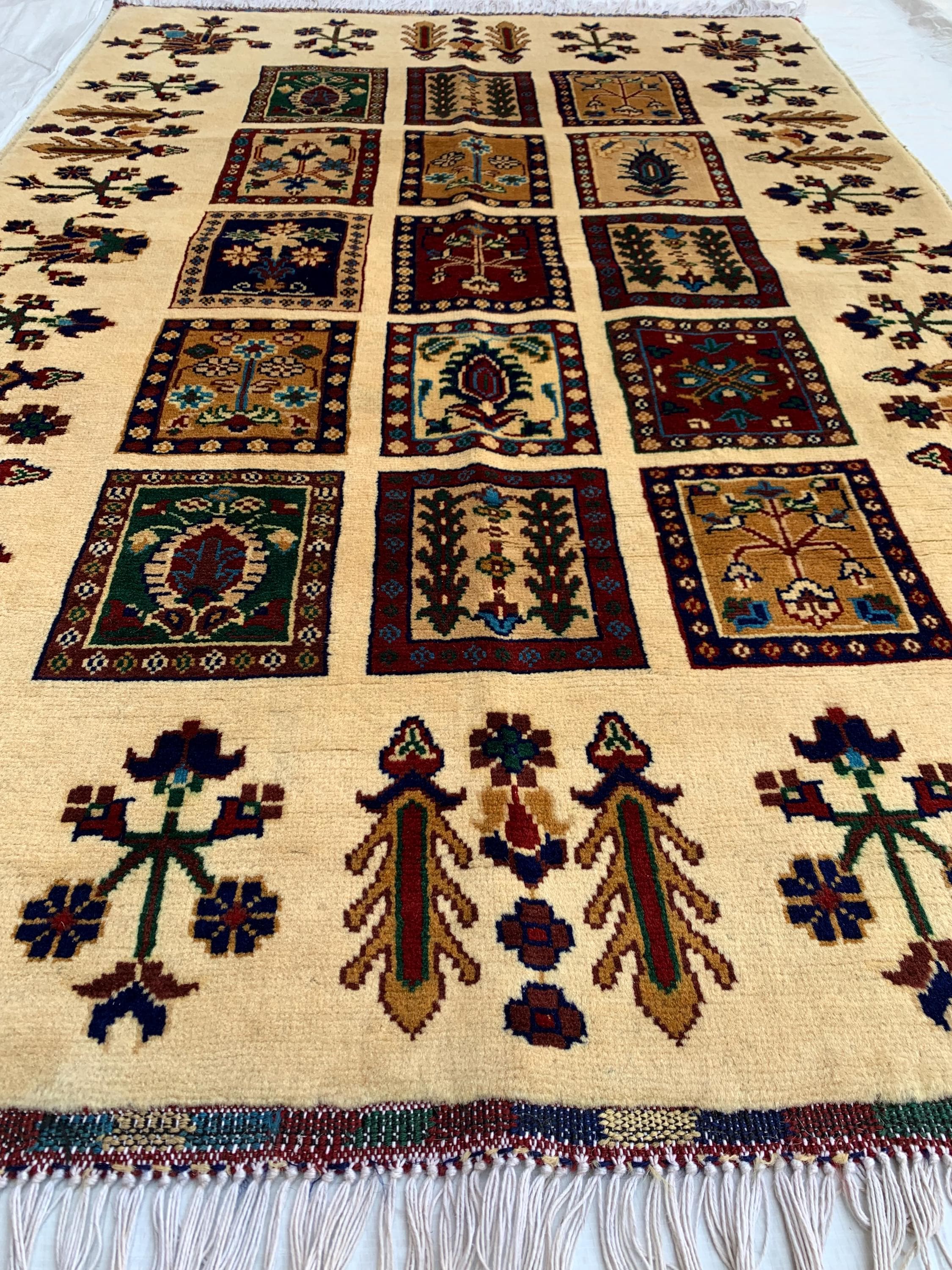 5x3 Handmade Persian Ayni Rug - Wool Area Rug with Floral Mirror Design, Perfect for Living Room, Bedroom, or Entryway Decor 5.2x3.5 ft
