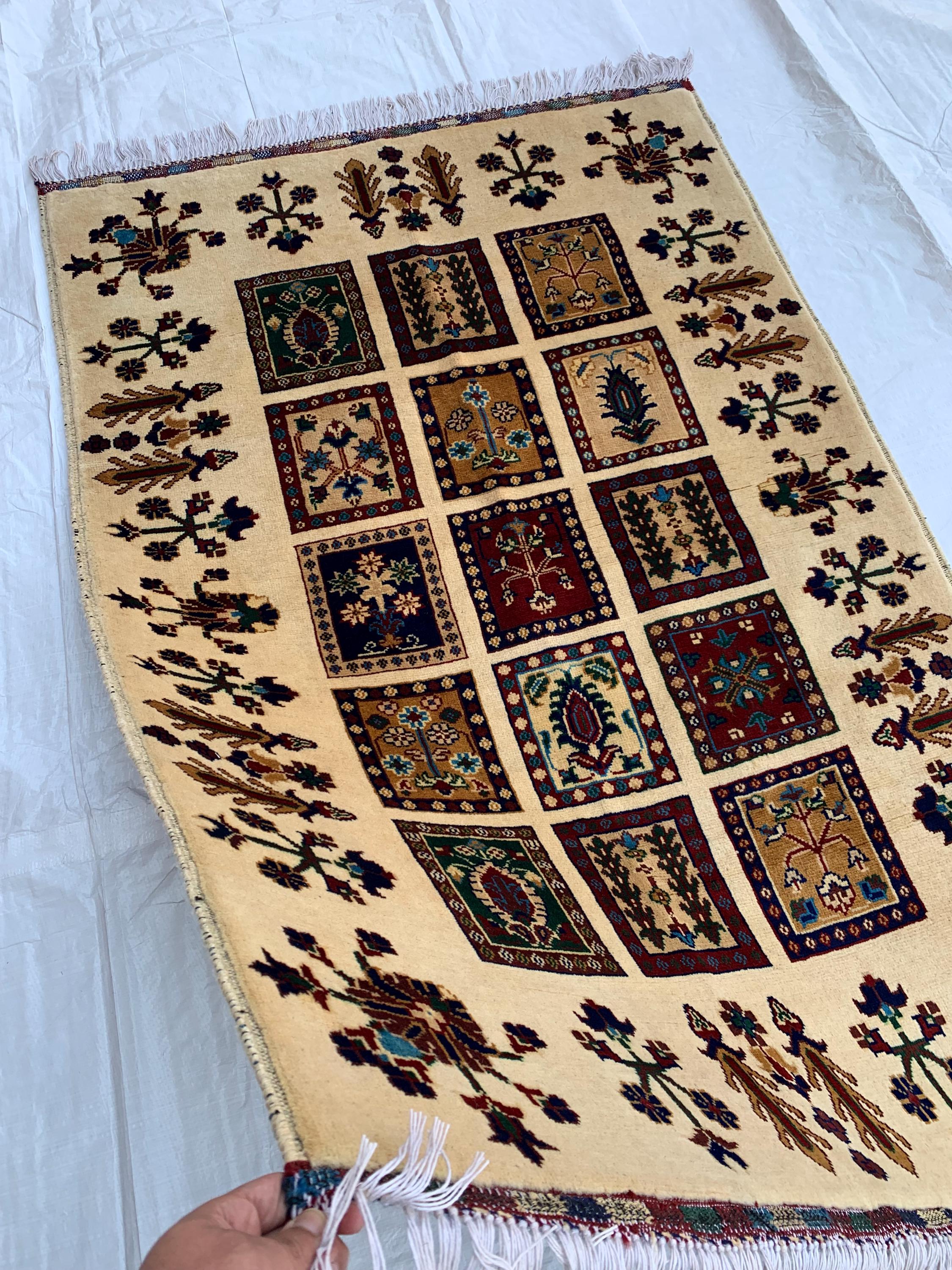5x3 Handmade Persian Ayni Rug - Wool Area Rug with Floral Mirror Design, Perfect for Living Room, Bedroom, or Entryway Decor 5.2x3.5 ft