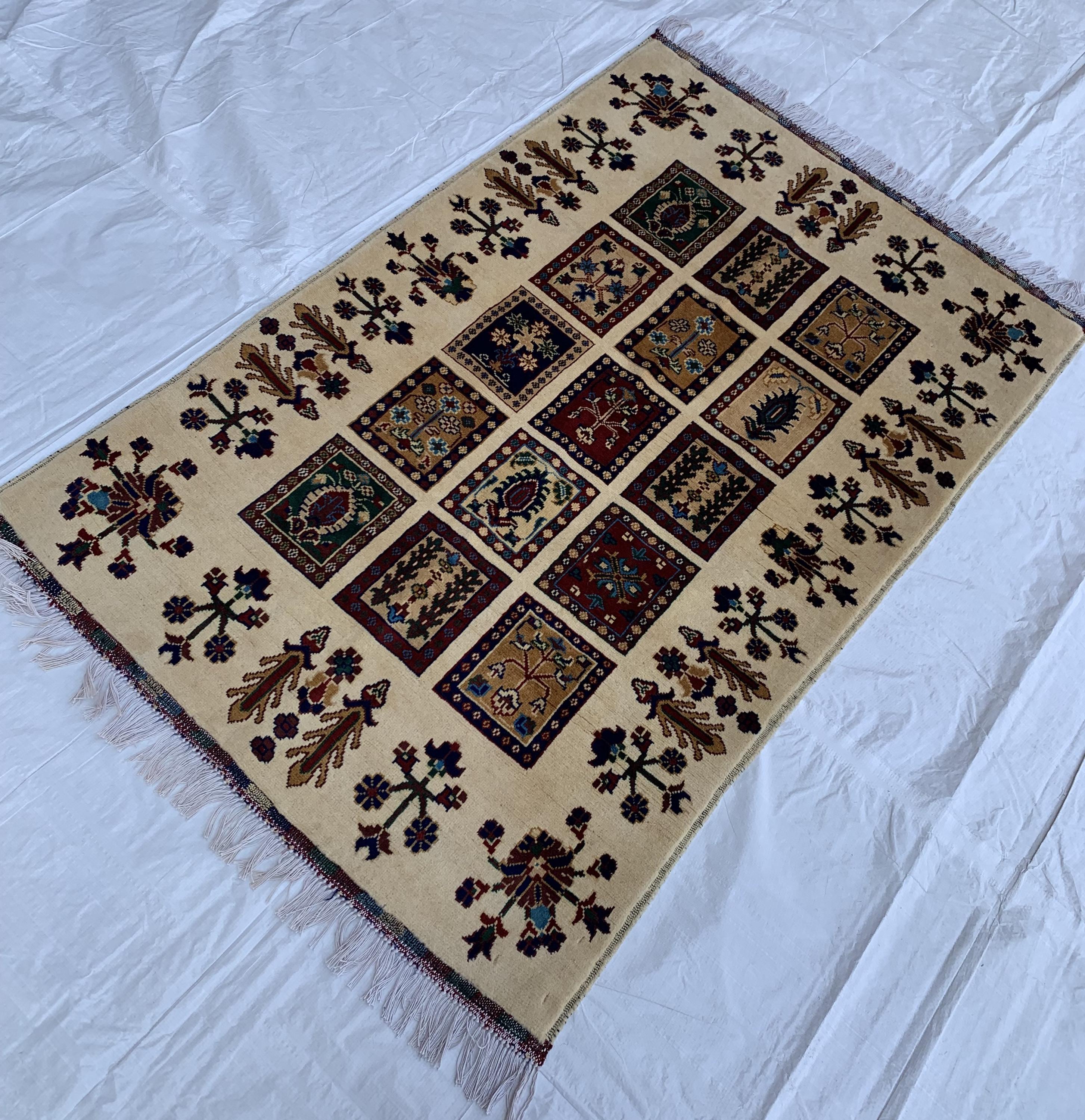 5x3 Handmade Persian Ayni Rug - Wool Area Rug with Floral Mirror Design, Perfect for Living Room, Bedroom, or Entryway Decor 5.2x3.5 ft
