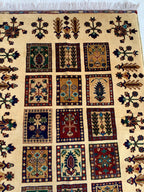 5x3 Handmade Persian Ayni Rug - Wool Area Rug with Floral Mirror Design, Perfect for Living Room, Bedroom, or Entryway Decor 5.2x3.5 ft