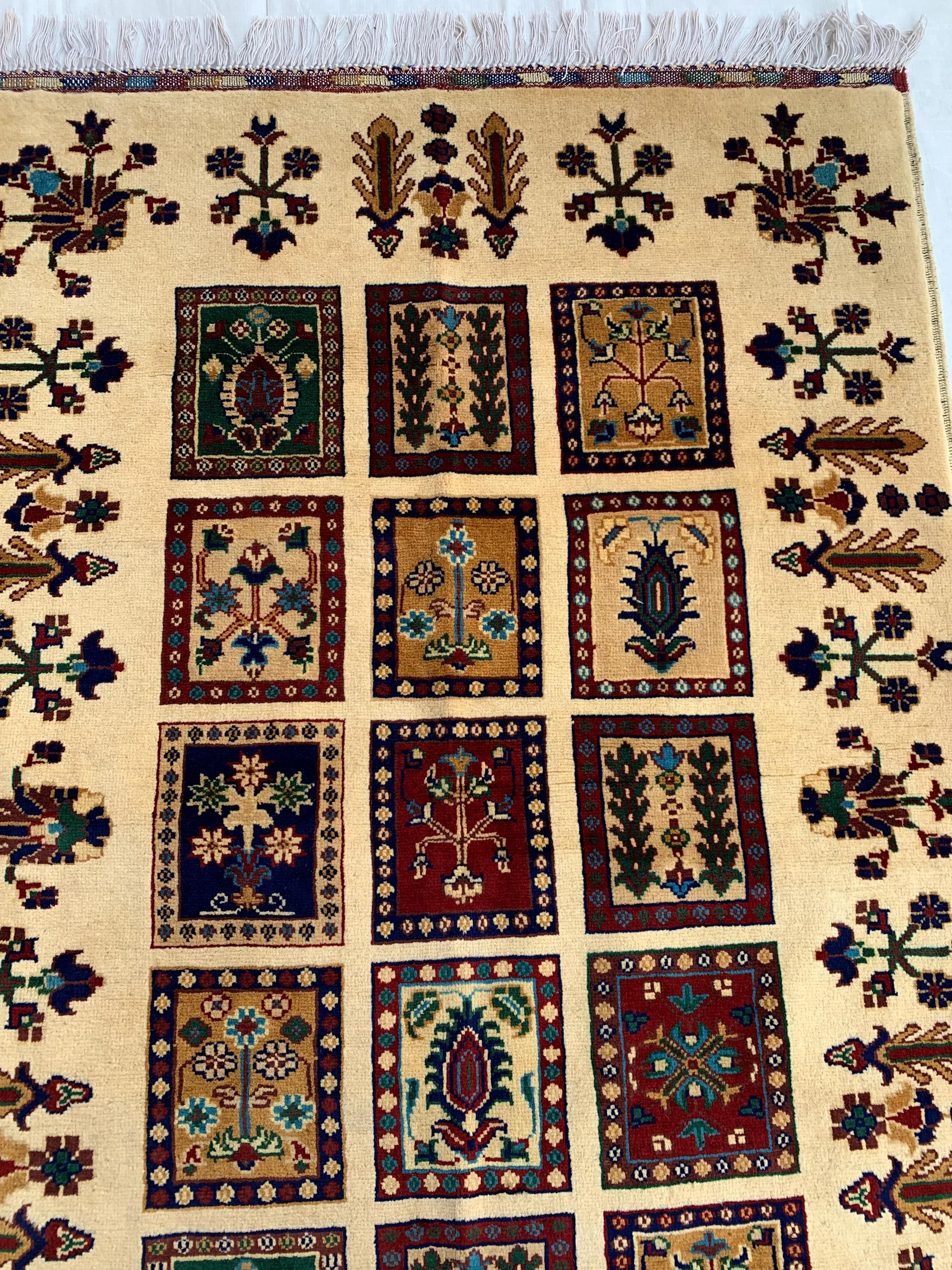 5x3 Handmade Persian Ayni Rug - Wool Area Rug with Floral Mirror Design, Perfect for Living Room, Bedroom, or Entryway Decor 5.2x3.5 ft