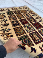 5x3 Handmade Persian Ayni Rug - Wool Area Rug with Floral Mirror Design, Perfect for Living Room, Bedroom, or Entryway Decor 5.2x3.5 ft