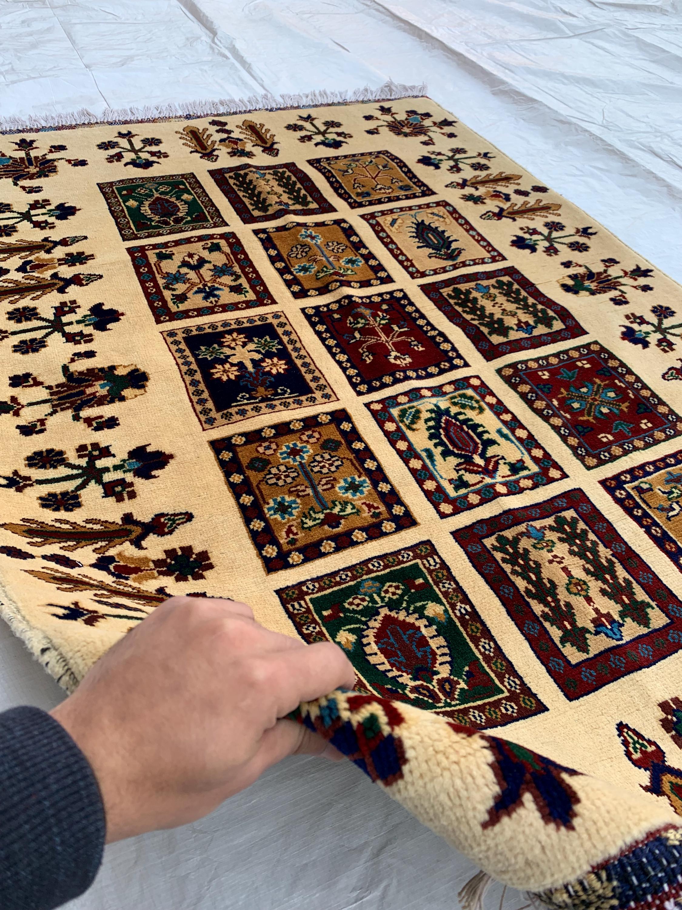 5x3 Handmade Persian Ayni Rug - Wool Area Rug with Floral Mirror Design, Perfect for Living Room, Bedroom, or Entryway Decor 5.2x3.5 ft