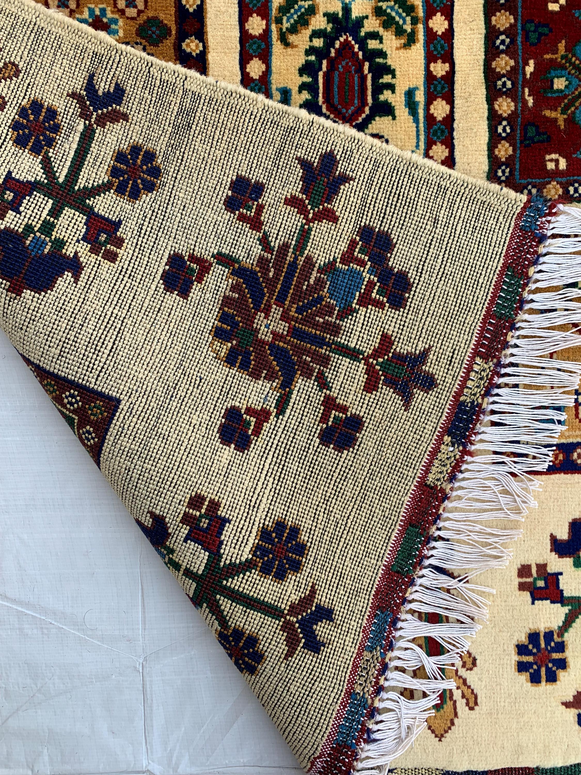 5x3 Handmade Persian Ayni Rug - Wool Area Rug with Floral Mirror Design, Perfect for Living Room, Bedroom, or Entryway Decor 5.2x3.5 ft