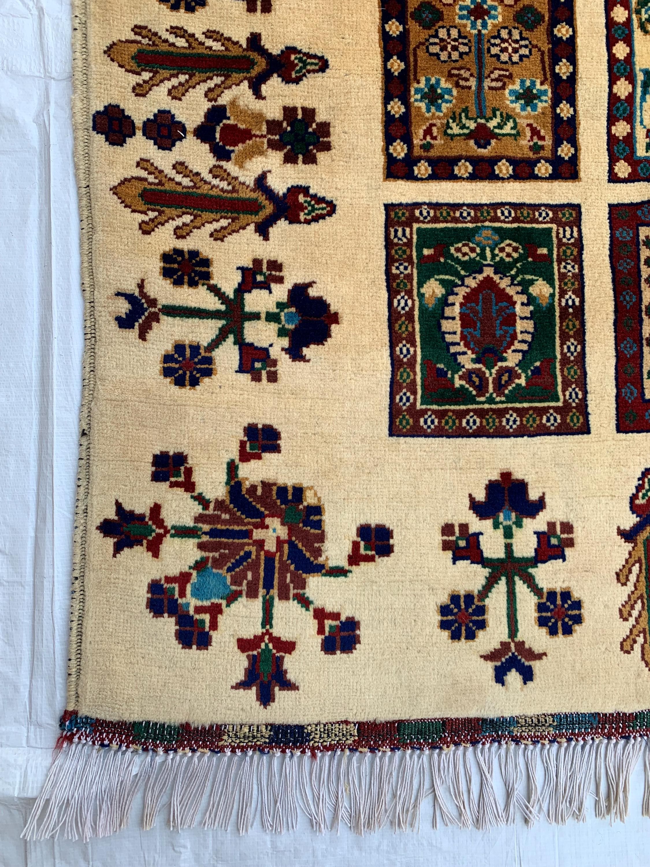 5x3 Handmade Persian Ayni Rug - Wool Area Rug with Floral Mirror Design, Perfect for Living Room, Bedroom, or Entryway Decor 5.2x3.5 ft