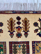 5x3 Handmade Persian Ayni Rug - Wool Area Rug with Floral Mirror Design, Perfect for Living Room, Bedroom, or Entryway Decor 5.2x3.5 ft