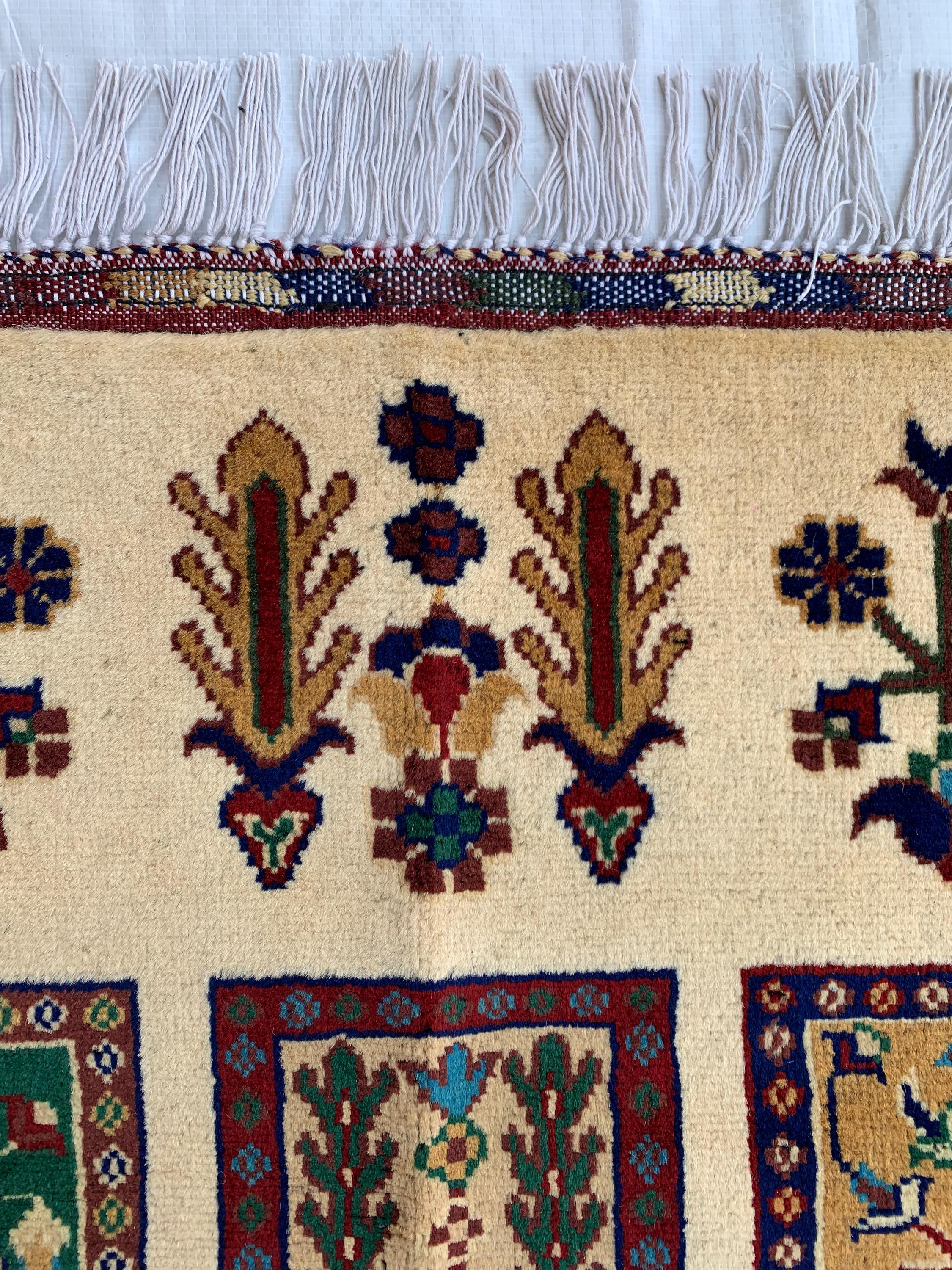 5x3 Handmade Persian Ayni Rug - Wool Area Rug with Floral Mirror Design, Perfect for Living Room, Bedroom, or Entryway Decor 5.2x3.5 ft