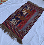 Handwoven Afghan Tribal Rug - 4.10x2.10 ft - Unique Wool Art Piece with Mountain Goat Design, Ideal for Wall Hanging or Small Area Decor