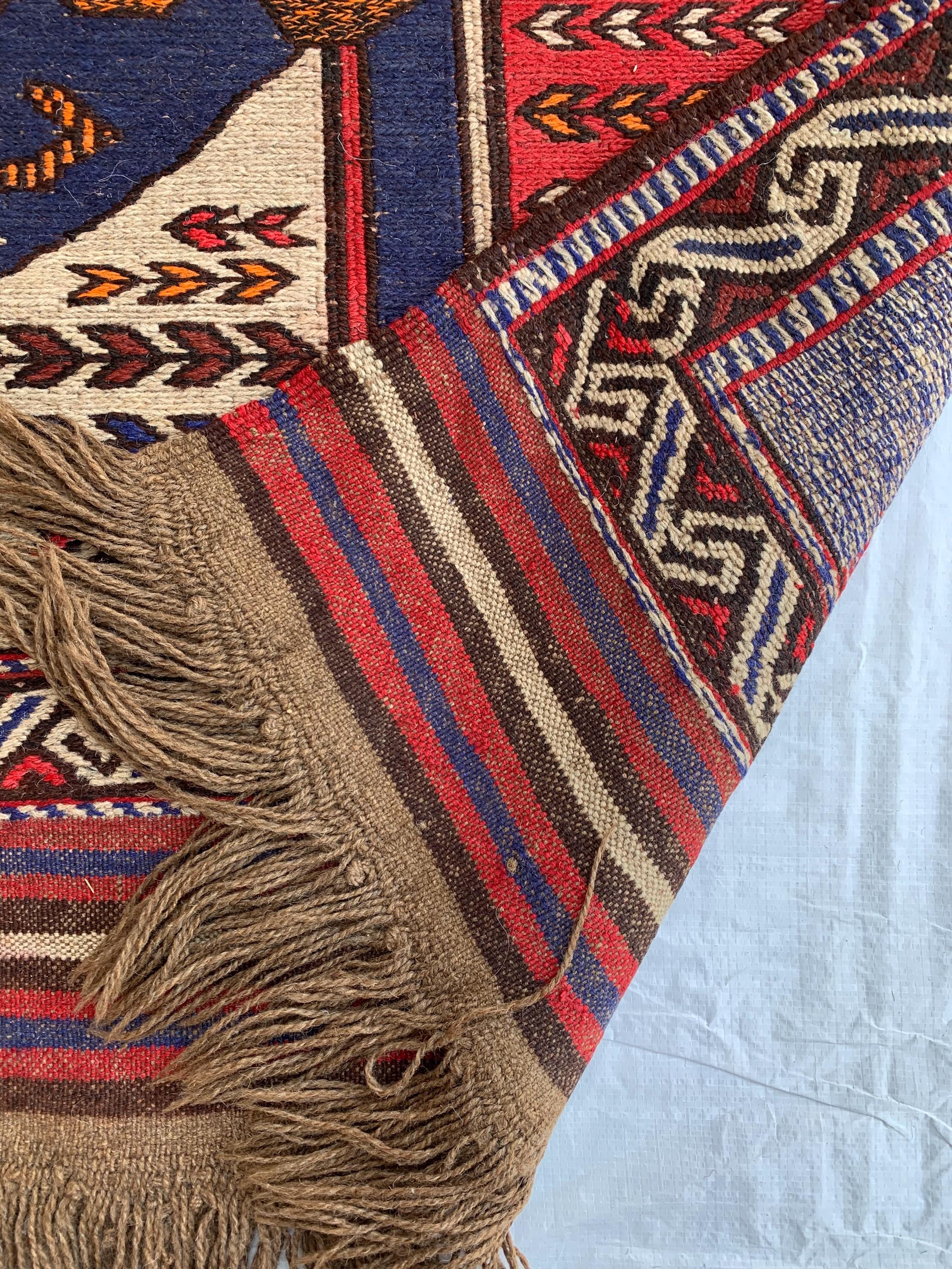 Handwoven Afghan Tribal Rug - 4.10x2.10 ft - Unique Wool Art Piece with Mountain Goat Design, Ideal for Wall Hanging or Small Area Decor