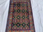 5x3 Geometric Maranus Rug – Hand-Knotted Afghan Tribal Carpet 5.4x3.4 ft | Vintage Wool Area Rug | Bold Green and Peach Bohemian Home Décor