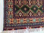 5x3 Geometric Maranus Rug – Hand-Knotted Afghan Tribal Carpet 5.4x3.4 ft | Vintage Wool Area Rug | Bold Green and Peach Bohemian Home Décor