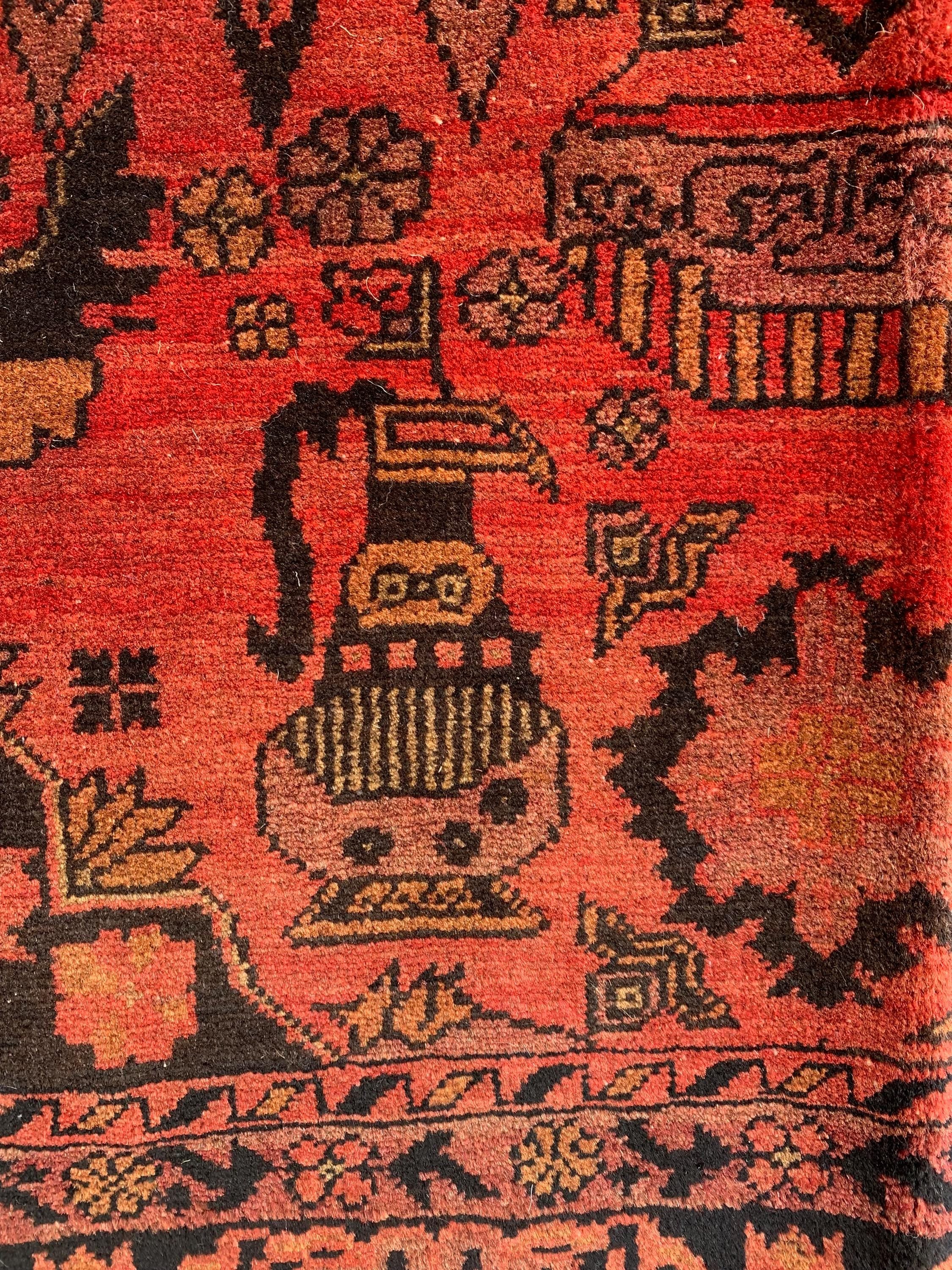 4x7 Vintage Bukhara Beljik Naksha Rug Hand-Knotted Afghan Carpet, Traditional Red Oriental Wool Rug | Classic Bohemian Home Décor 6.7x4.1 ft