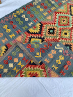 8x6 Handwoven Afghan Vibrant Colors Kilim Rug - Geometric Wool Flatweave Carpet, Perfect for Farmhouse, Kitchen or Bedroom Decor 7.11x5.11