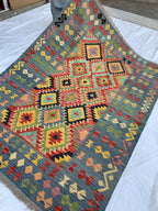 8x6 Handwoven Afghan Vibrant Colors Kilim Rug - Geometric Wool Flatweave Carpet, Perfect for Farmhouse, Kitchen or Bedroom Decor 7.11x5.11