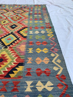 8x6 Handwoven Afghan Vibrant Colors Kilim Rug - Geometric Wool Flatweave Carpet, Perfect for Farmhouse, Kitchen or Bedroom Decor 7.11x5.11