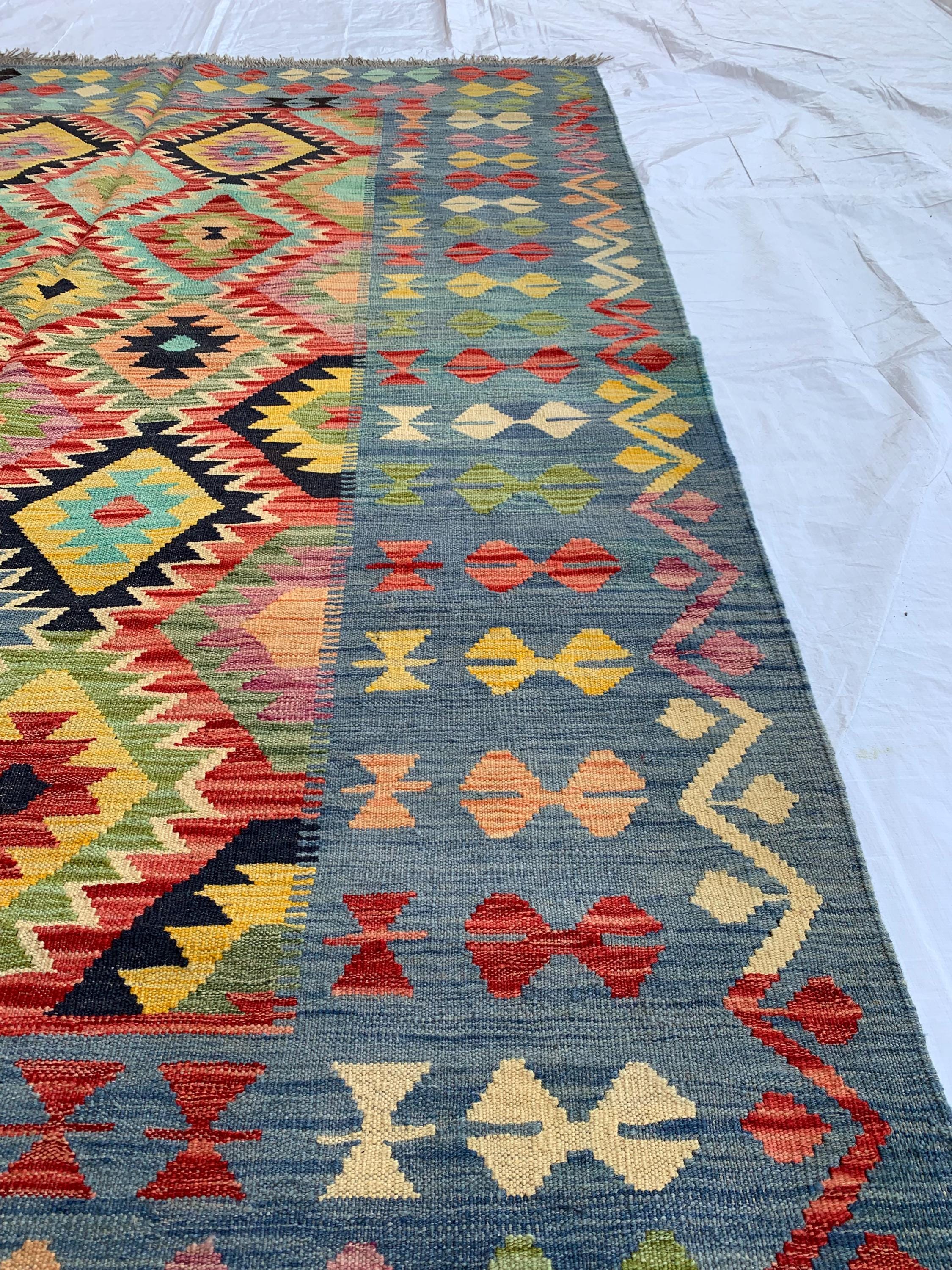 8x6 Handwoven Afghan Vibrant Colors Kilim Rug - Geometric Wool Flatweave Carpet, Perfect for Farmhouse, Kitchen or Bedroom Decor 7.11x5.11
