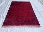 8x5 Authentic Afghan Bukhara Rug- Handmade Red Oriental Carpet, Geometric Wool Area Rug, Rugs For Living Room, Dining Room Rug 7.8x5.5 ft