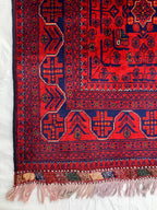 8x5 Authentic Afghan Bukhara Rug- Handmade Red Oriental Carpet, Geometric Wool Area Rug, Rugs For Living Room, Dining Room Rug 7.8x5.5 ft