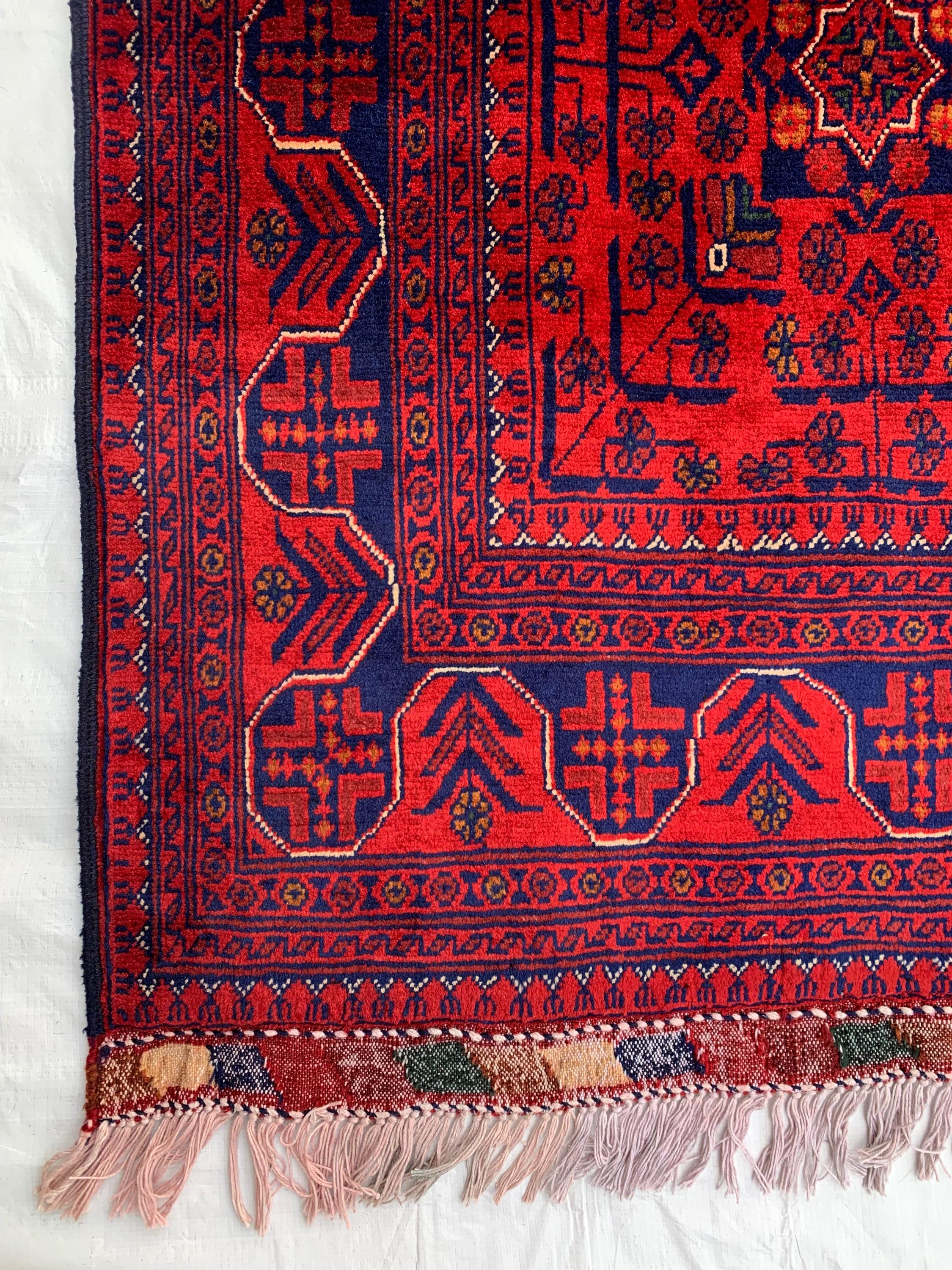 8x5 Authentic Afghan Bukhara Rug- Handmade Red Oriental Carpet, Geometric Wool Area Rug, Rugs For Living Room, Dining Room Rug 7.8x5.5 ft