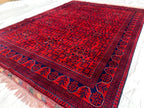 8x5 Authentic Afghan Bukhara Rug- Handmade Red Oriental Carpet, Geometric Wool Area Rug, Rugs For Living Room, Dining Room Rug 7.8x5.5 ft