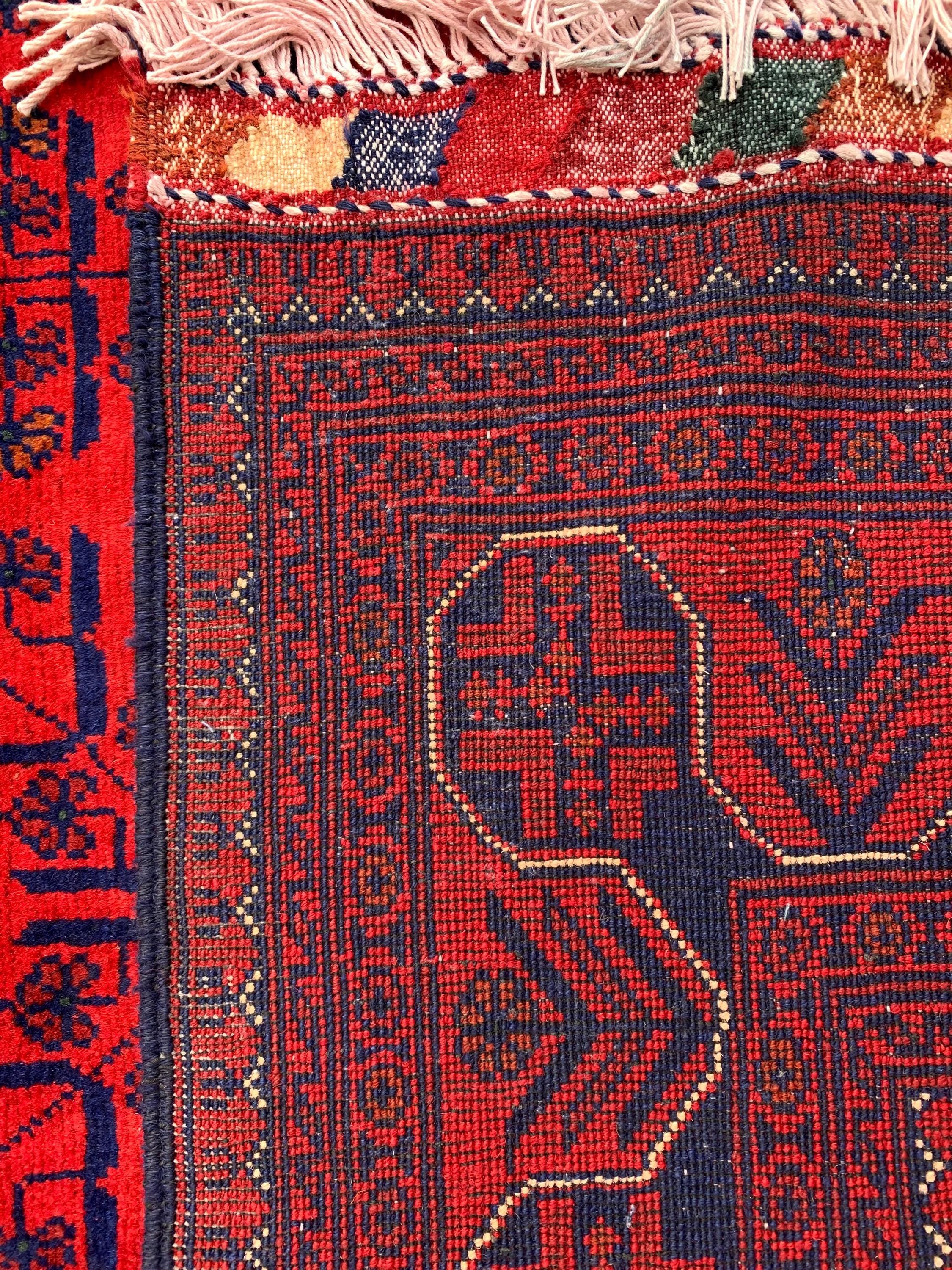 8x5 Authentic Afghan Bukhara Rug- Handmade Red Oriental Carpet, Geometric Wool Area Rug, Rugs For Living Room, Dining Room Rug 7.8x5.5 ft