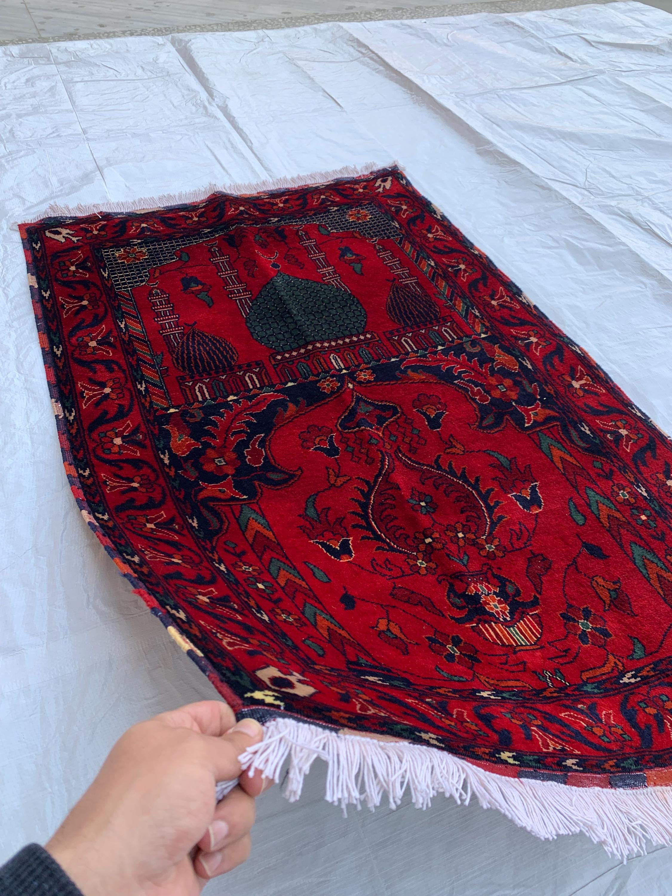 Handmade Beljik Prayer Mat 4.3 x 2.8 ft | Islamic Rug | Muslim Prayer Rug | Soft & Luxurious Sajjadah | Turkish Style Janamaz | Islamic Gift