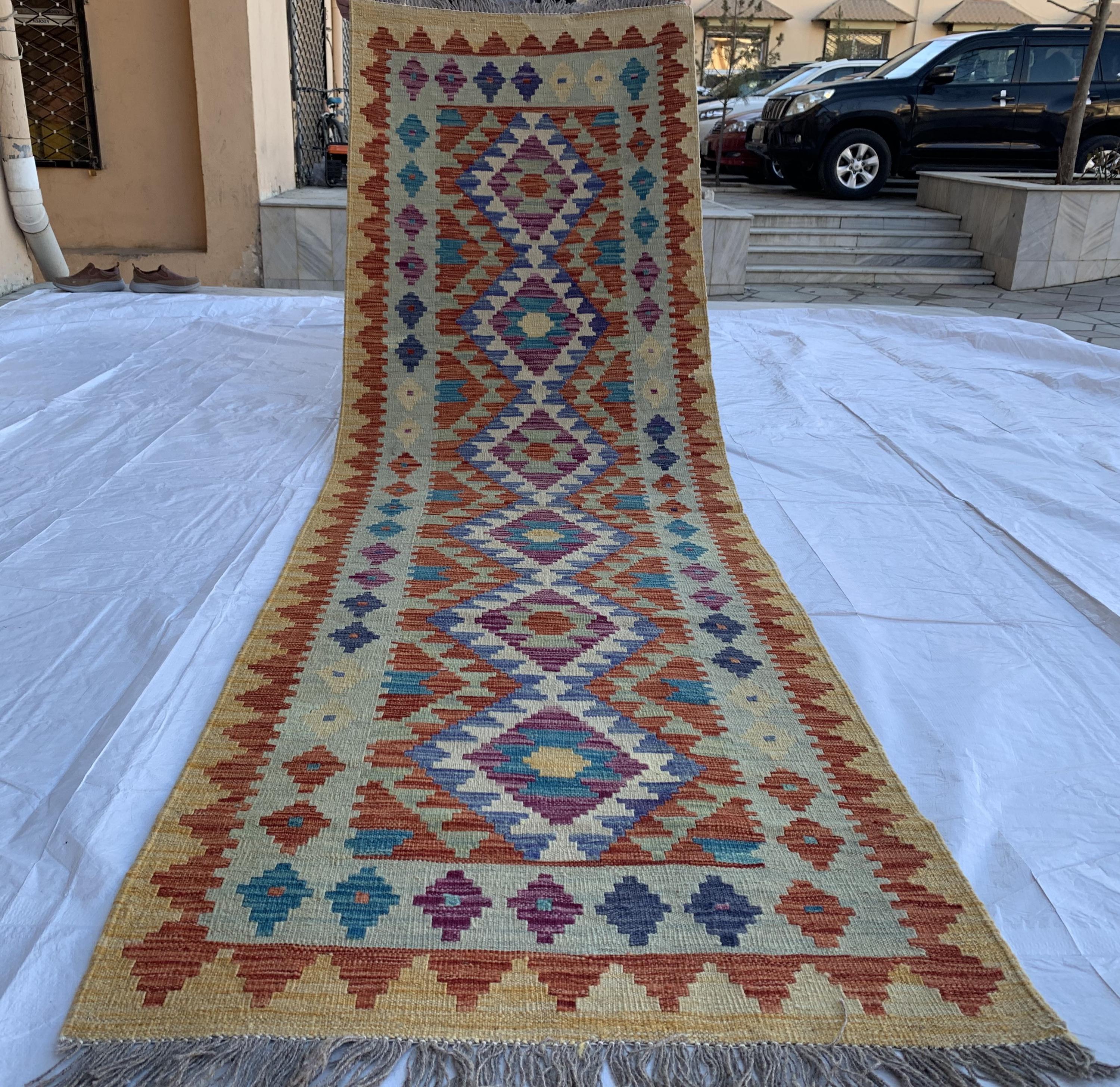 10x3 Handmade Afghan Chobi Kilim Multicolor Runner | Wool Tribal Hallway Rug | Oriental Runner | Boho Home Decor Carpet 9.6x2.10 ft