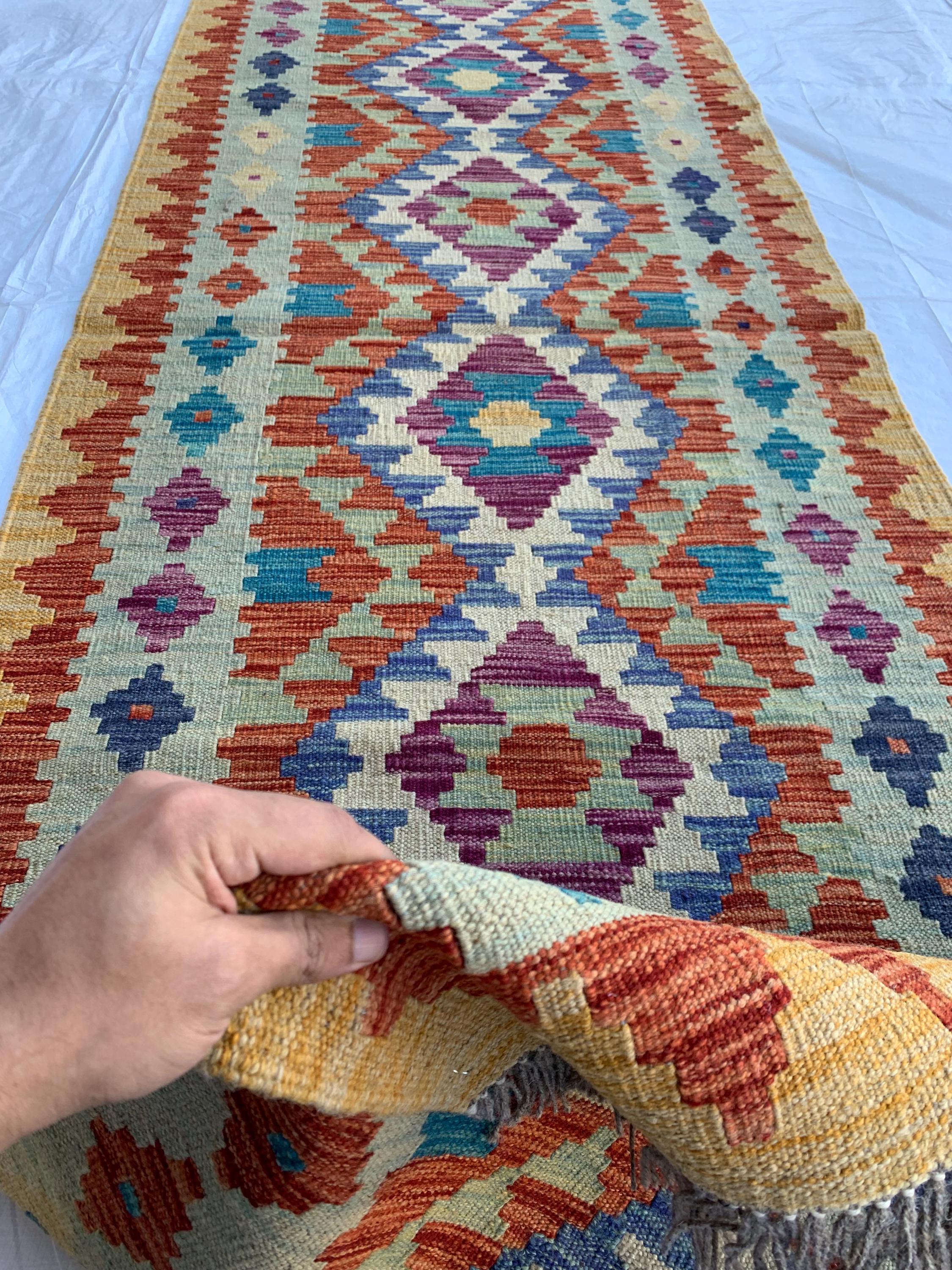10x3 Handmade Afghan Chobi Kilim Multicolor Runner | Wool Tribal Hallway Rug | Oriental Runner | Boho Home Decor Carpet 9.6x2.10 ft