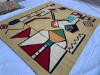 8x10 Handmade Afghan Kilim Rug–Abstract Geometric Tribal Art – Colorful Wool Flatweave, Kids Room Rug, Rug For Living Room 9.6 x 8.2 ft
