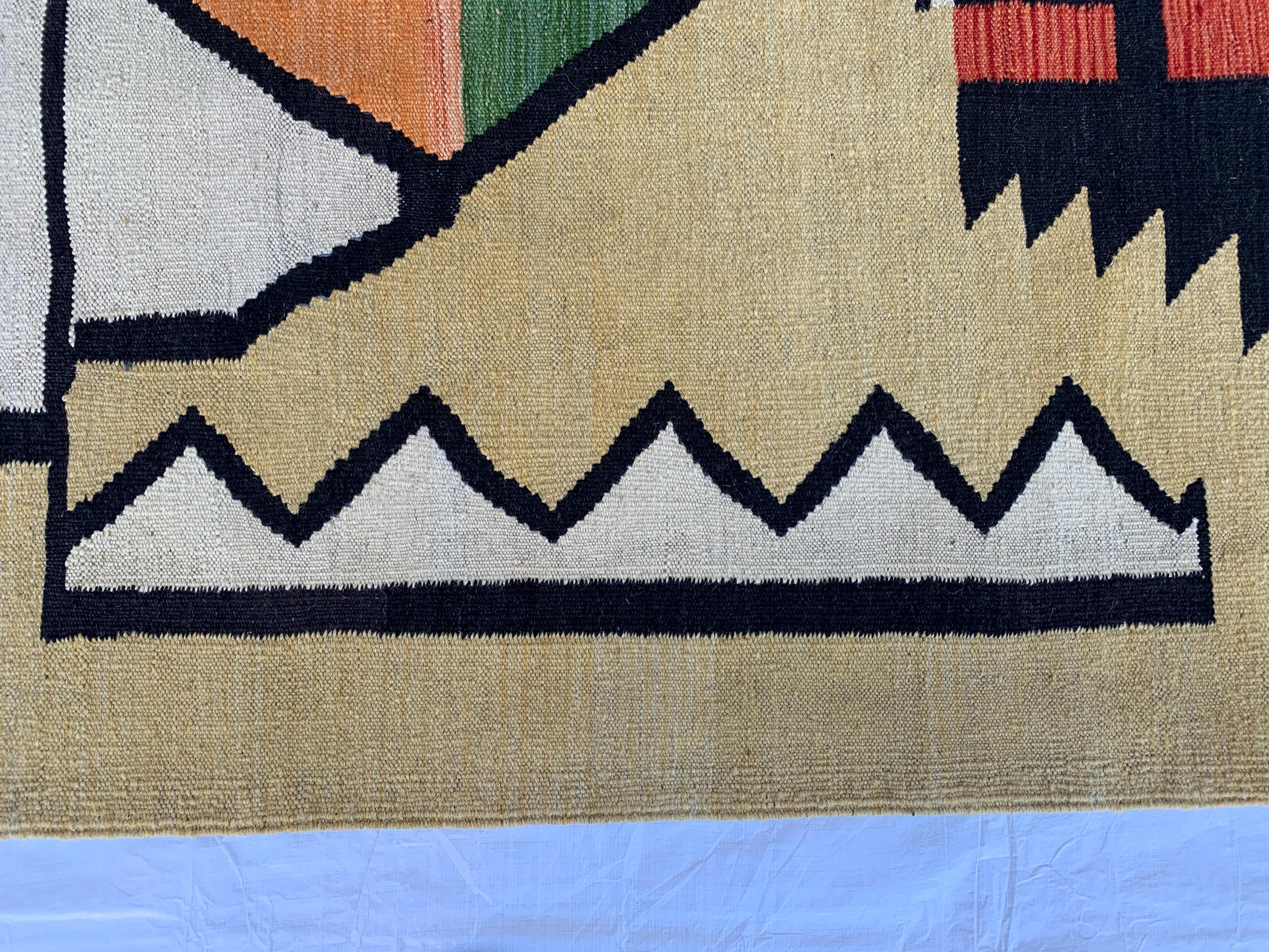8x10 Handmade Afghan Kilim Rug–Abstract Geometric Tribal Art – Colorful Wool Flatweave, Kids Room Rug, Rug For Living Room 9.6 x 8.2 ft