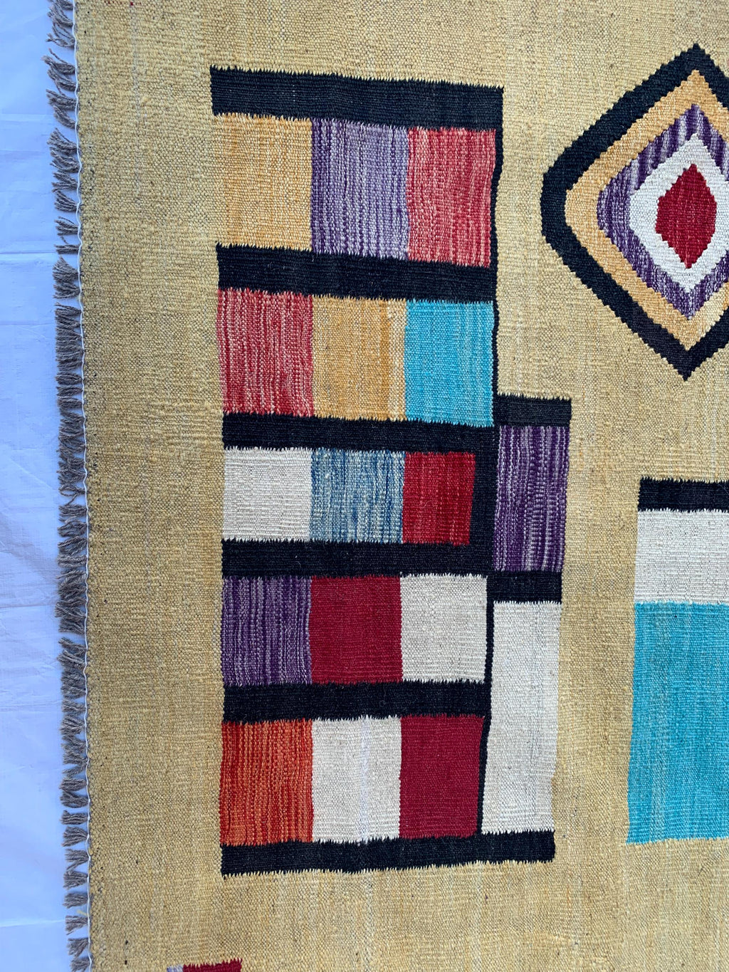 8x10 Handmade Afghan Kilim Rug–Abstract Geometric Tribal Art – Colorful Wool Flatweave, Kids Room Rug, Rug For Living Room 9.6 x 8.2 ft
