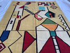 8x10 Handmade Afghan Kilim Rug–Abstract Geometric Tribal Art – Colorful Wool Flatweave, Kids Room Rug, Rug For Living Room 9.6 x 8.2 ft