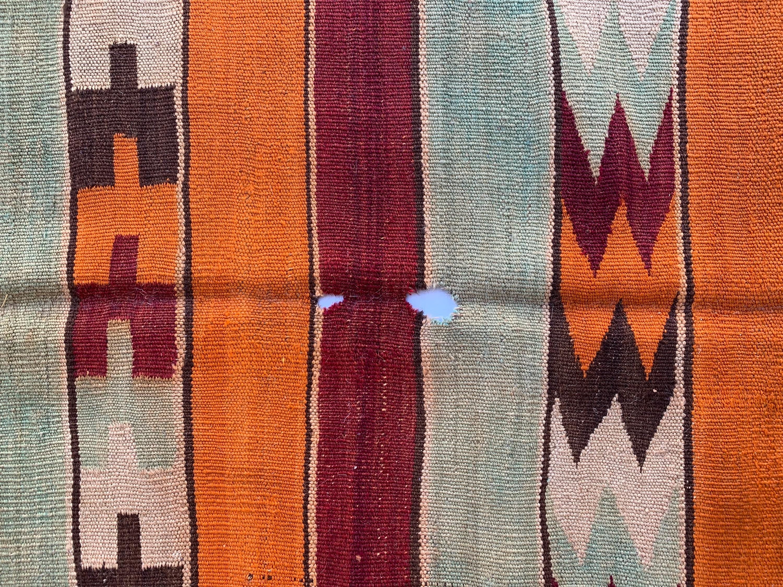 7x13 Vintage Handmade Afghan Kilim Rug – Abstract Geometric Tribal Art – Colorful Wool Flatweave, Collectible Rug 12.10x6.7 ft