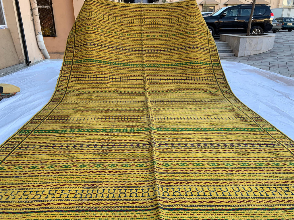 7x10 Handmade Afghan Kilim Rug Striped Nomadic Wool Carpet Yellow Bohemian Flatweave, Perfect For Farmhouse, Countryside Home 10.2x6.5