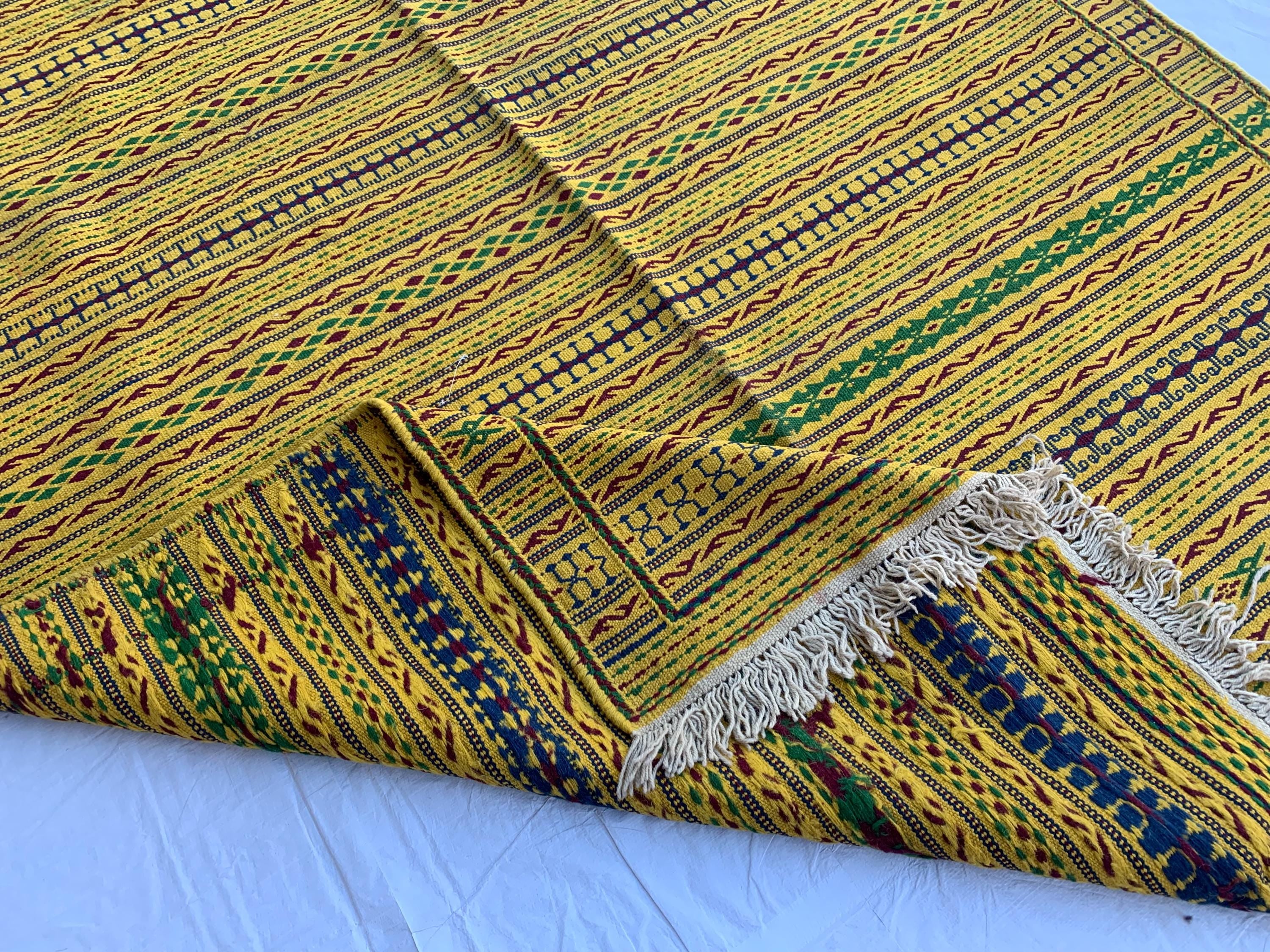 7x10 Handmade Afghan Kilim Rug Striped Nomadic Wool Carpet Yellow Bohemian Flatweave, Perfect For Farmhouse, Countryside Home 10.2x6.5