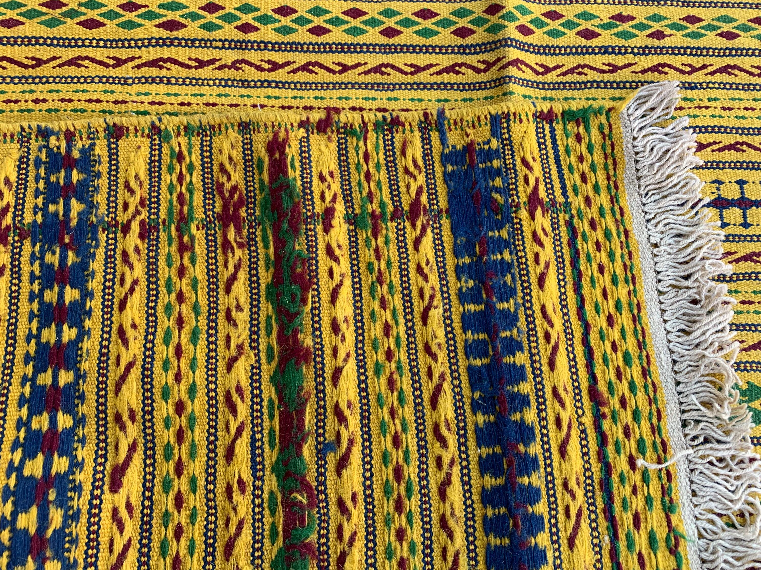 7x10 Handmade Afghan Kilim Rug Striped Nomadic Wool Carpet Yellow Bohemian Flatweave, Perfect For Farmhouse, Countryside Home 10.2x6.5