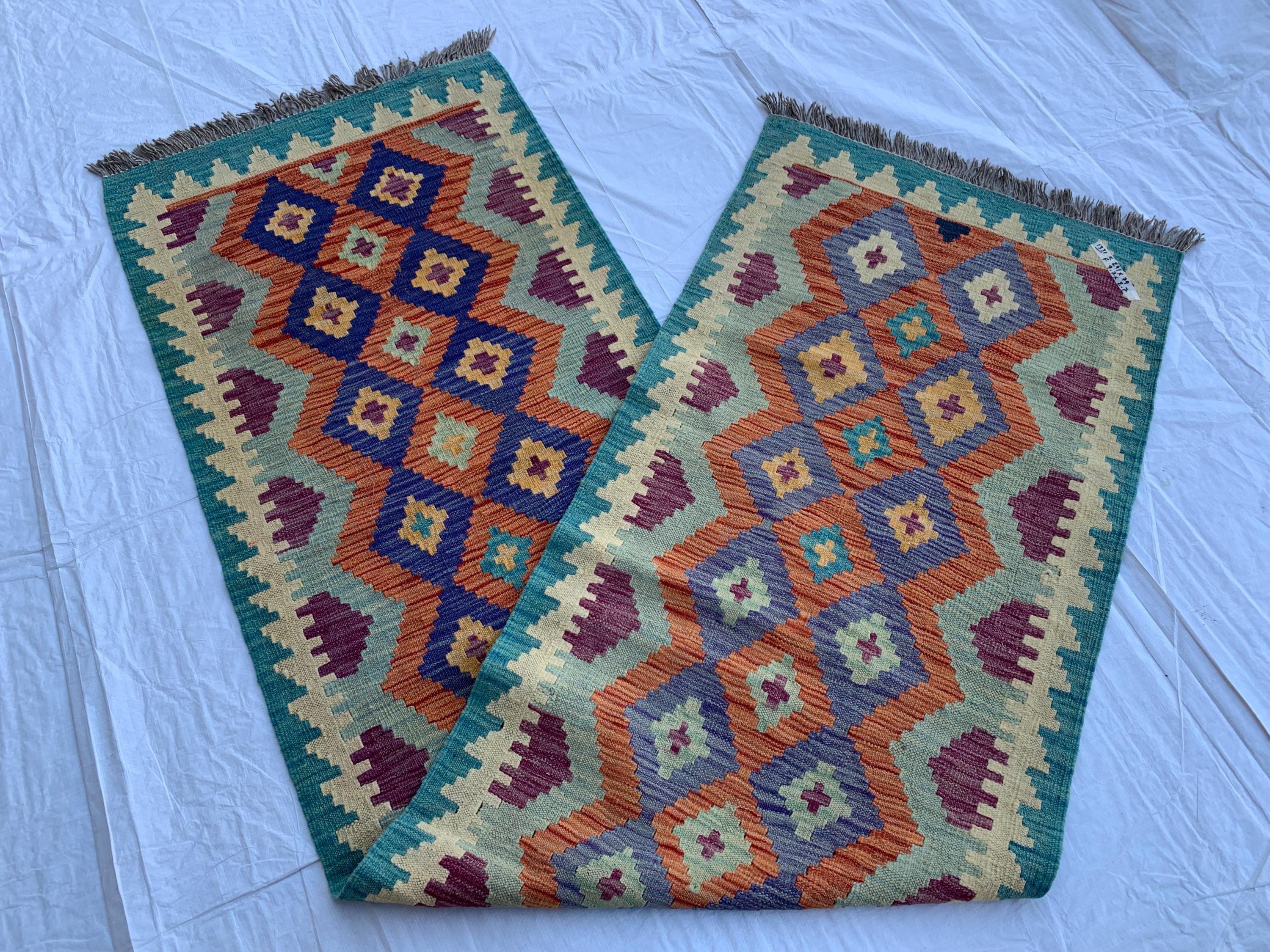 Handwoven Afghan Chobi Kilim Runner - 9.7x2.7 ft - Multicolor Wool Rug with Geometric Tribal Design, Perfect for Hallway or Entryway Decor