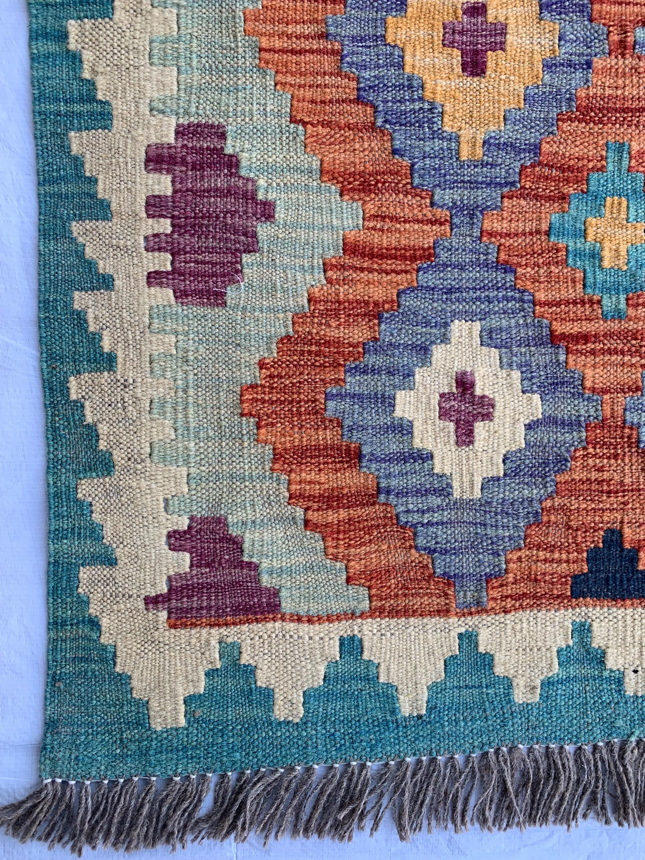 Handwoven Afghan Chobi Kilim Runner - 9.7x2.7 ft - Multicolor Wool Rug with Geometric Tribal Design, Perfect for Hallway or Entryway Decor