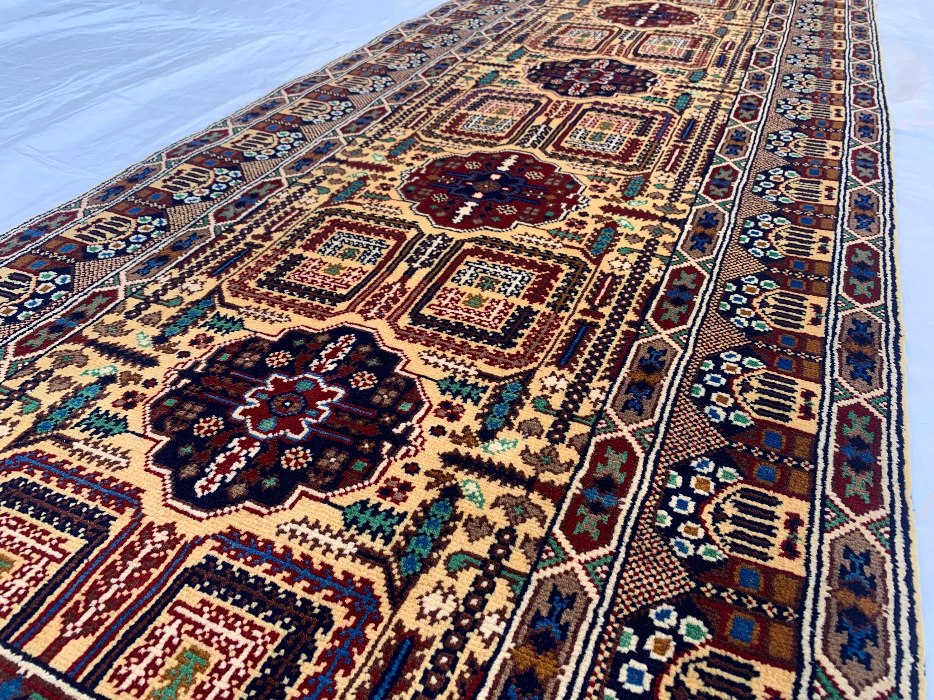 3x13 Handmade Afghan Gandum Naksha Runner Tribal Wool Rug, Traditional Geometric Hallway Carpet, Nomadic Bohemian Long Rug 13x2.8 ft