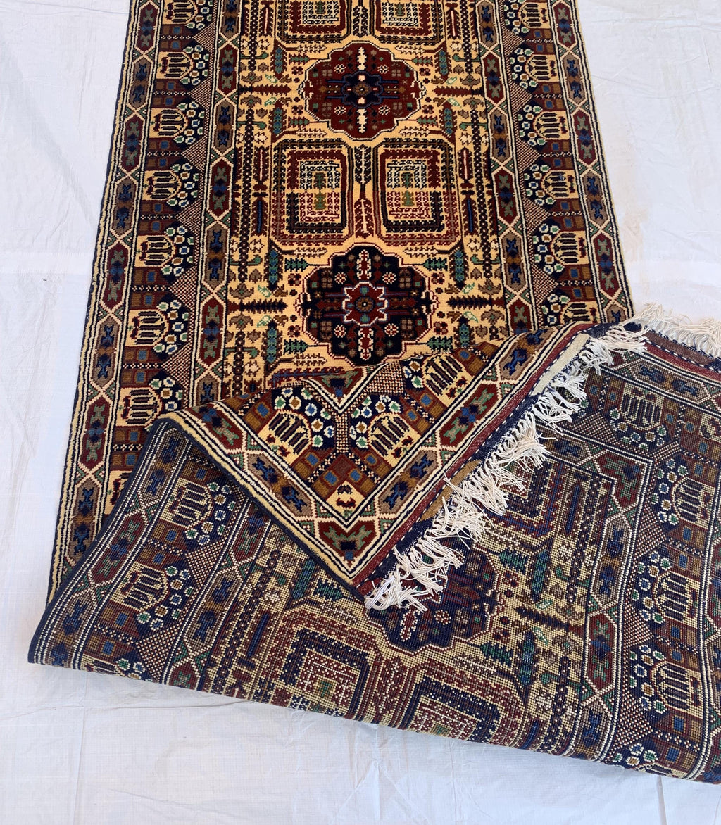 3x13 Handmade Afghan Gandum Naksha Runner Tribal Wool Rug, Traditional Geometric Hallway Carpet, Nomadic Bohemian Long Rug 13x2.8 ft