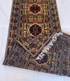 3x13 Handmade Afghan Gandum Naksha Runner Tribal Wool Rug, Traditional Geometric Hallway Carpet, Nomadic Bohemian Long Rug 13x2.8 ft