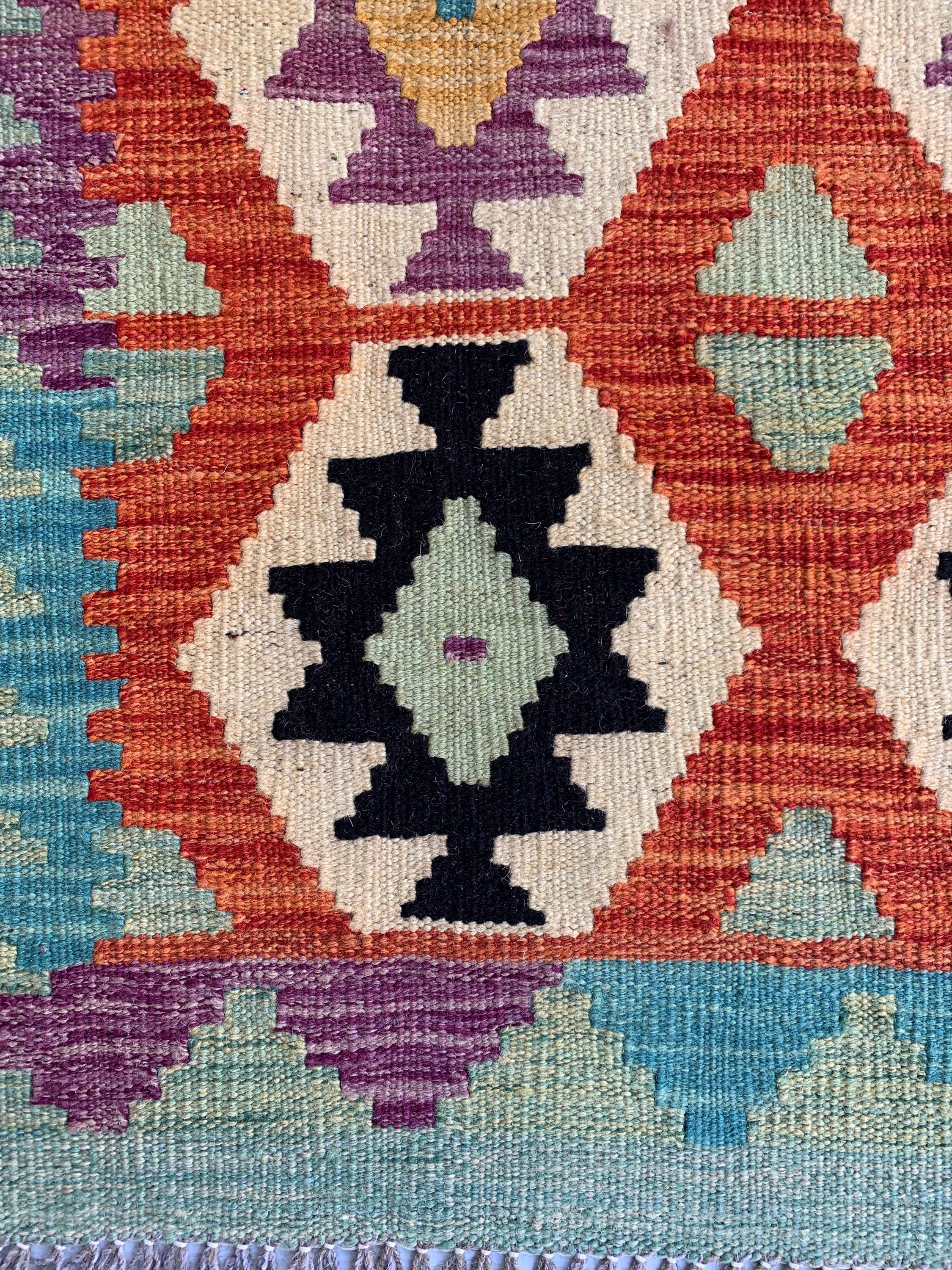 3x10 Handwoven Afghan Chobi Kilim Runner Multicolor Wool Rug with Geometric Tribal Design, Perfect for Hallway or Entryway Decor 10x2.8 ft