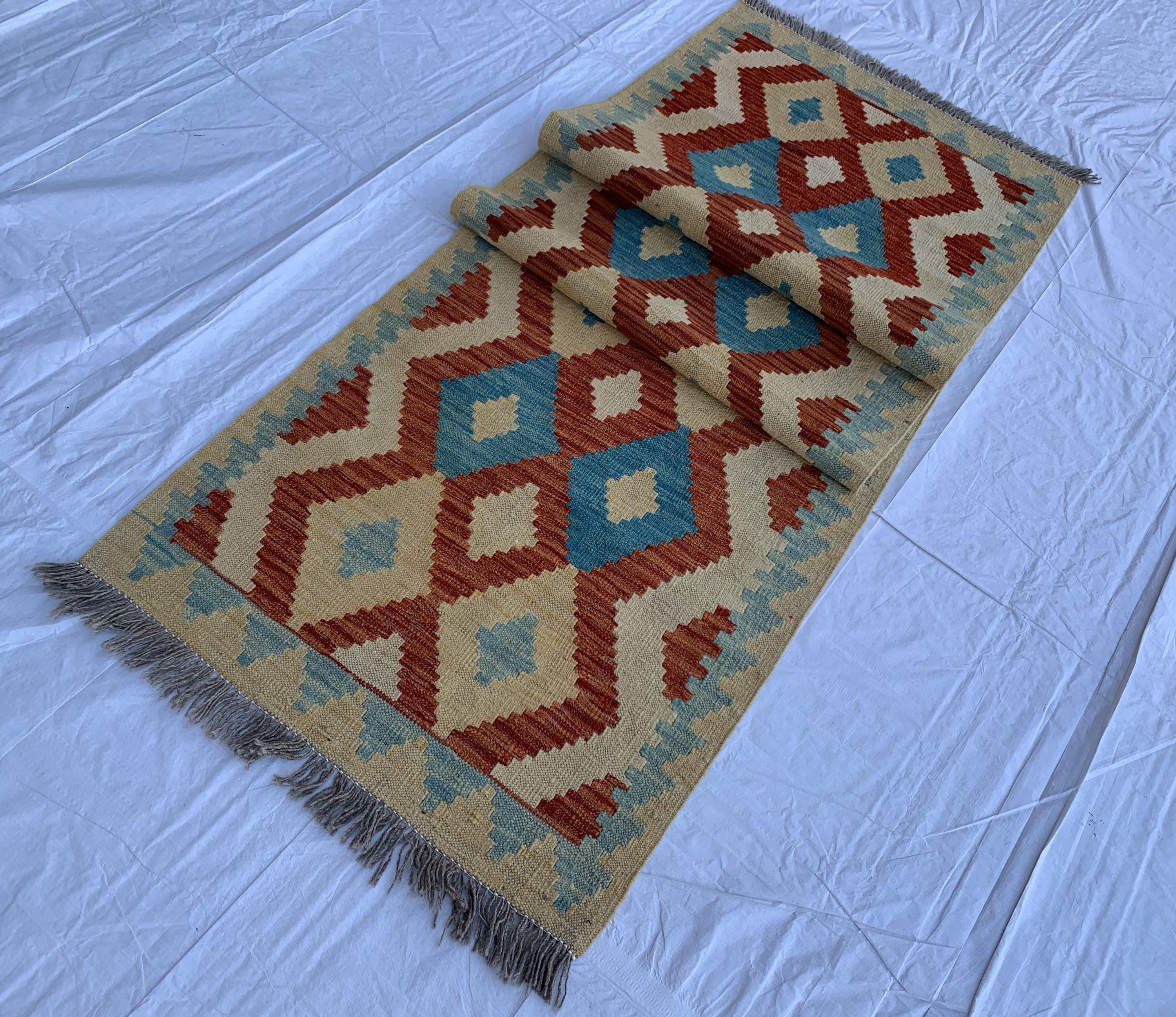 3x10 Handwoven Afghan Chobi Kilim Runner Multicolor Wool Rug with Geometric Tribal Design, Perfect for Hallway or Entryway Decor 9.6x2.10 ft