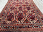 6.4x5 ft Handmade Afghan Tribal Rug – Vintage Wool Area Carpet, Red & Beige Geometric Bokhara Design, Perfect for living Room, Bedroom Rug