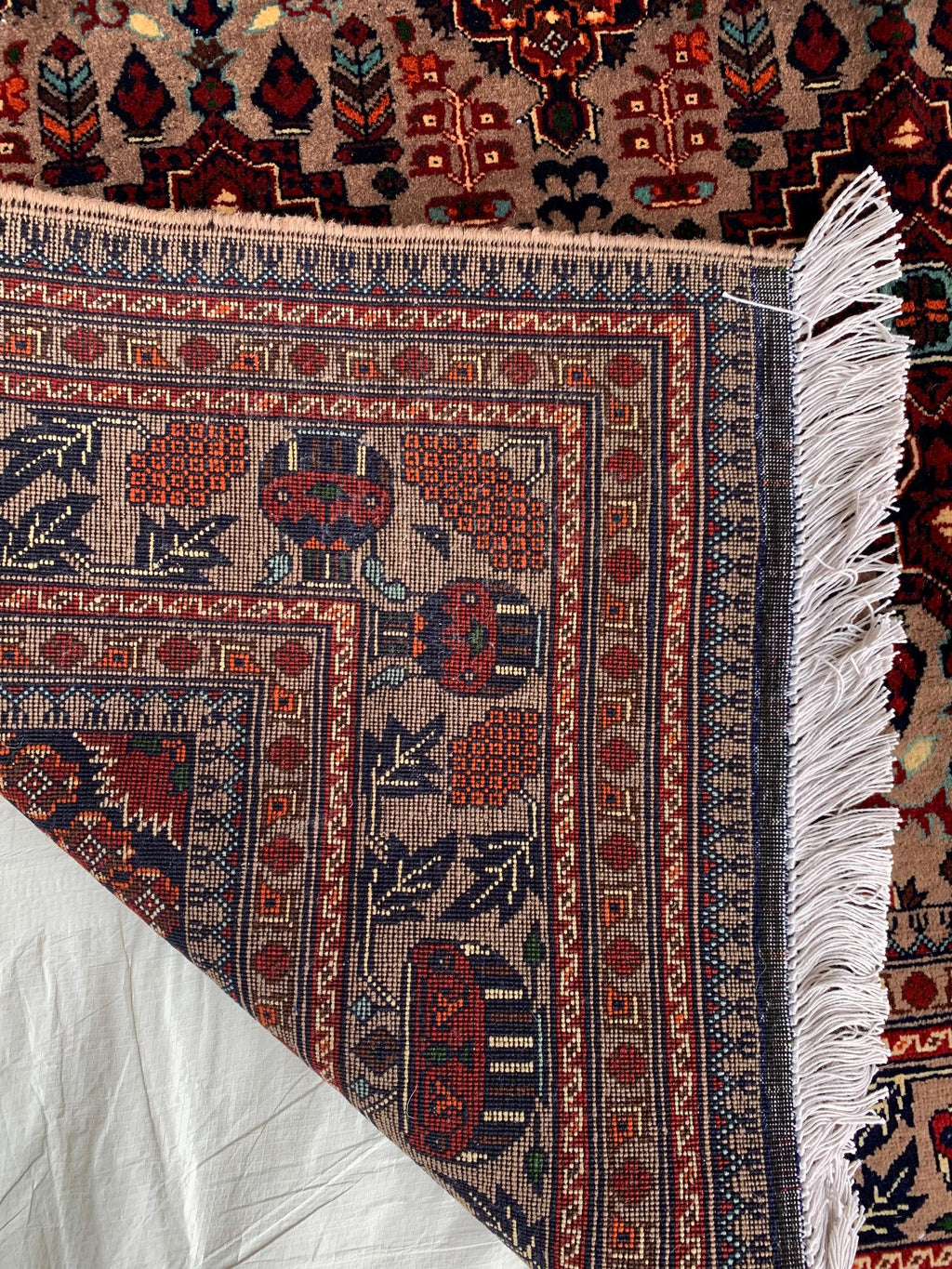 6.4x5 ft Handmade Afghan Tribal Rug – Vintage Wool Area Carpet, Red & Beige Geometric Bokhara Design, Perfect for living Room, Bedroom Rug