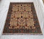 6.4x5 ft Handmade Afghan Tribal Rug, Wool Area Carpet, Blue & Beige Geometric Bokhara Design, Modern Chobi Rug, Rug for Living Room, Bedroom