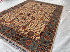 6.4x5 ft Handmade Afghan Tribal Rug, Wool Area Carpet, Blue & Beige Geometric Bokhara Design, Modern Chobi Rug, Rug for Living Room, Bedroom