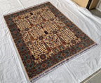 6.4x5 ft Handmade Afghan Tribal Rug, Wool Area Carpet, Blue & Beige Geometric Bokhara Design, Modern Chobi Rug, Rug for Living Room, Bedroom