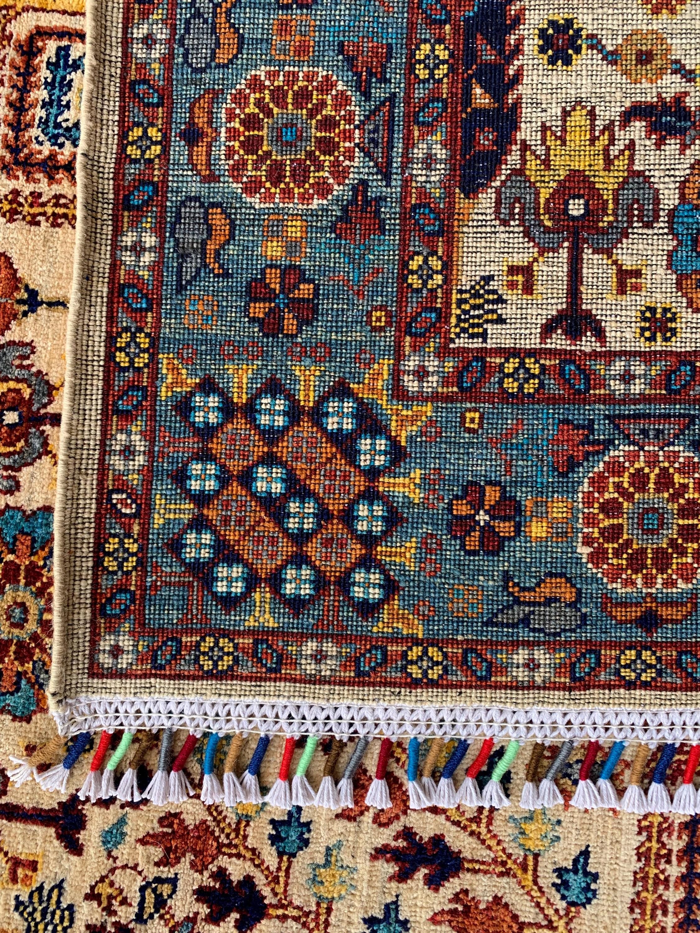 6.4x5 ft Handmade Afghan Tribal Rug, Wool Area Carpet, Blue & Beige Geometric Bokhara Design, Modern Chobi Rug, Rug for Living Room, Bedroom
